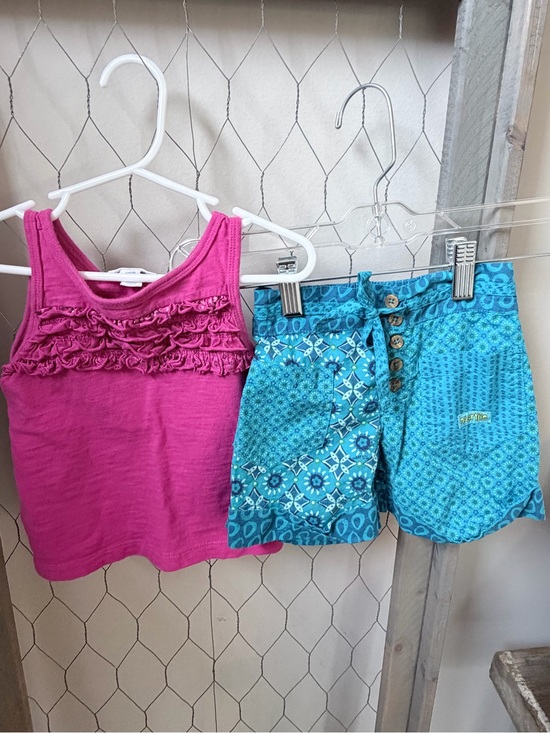 naartjie Other - Naartjie Girls Pink Ruffle Tank & Turquoise Patterned Shorts Set Size 12-18M